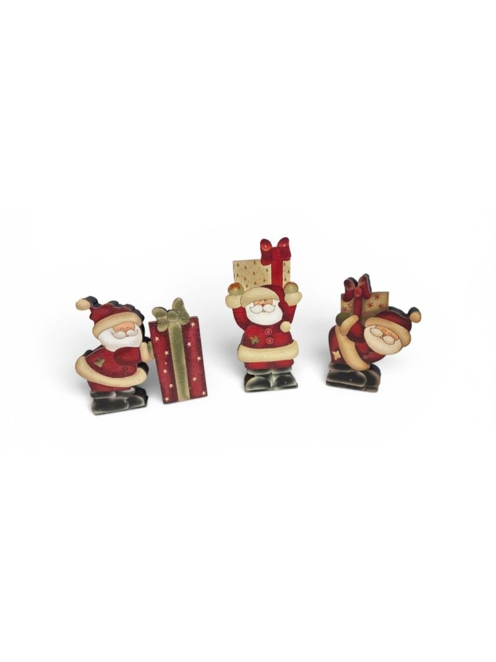 Set Of 3 Wooden Santa Claus Figurines With Gift Boxes - Holiday Decor Accents